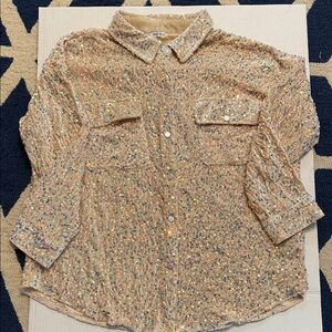 White Birch Sequin Collared Top